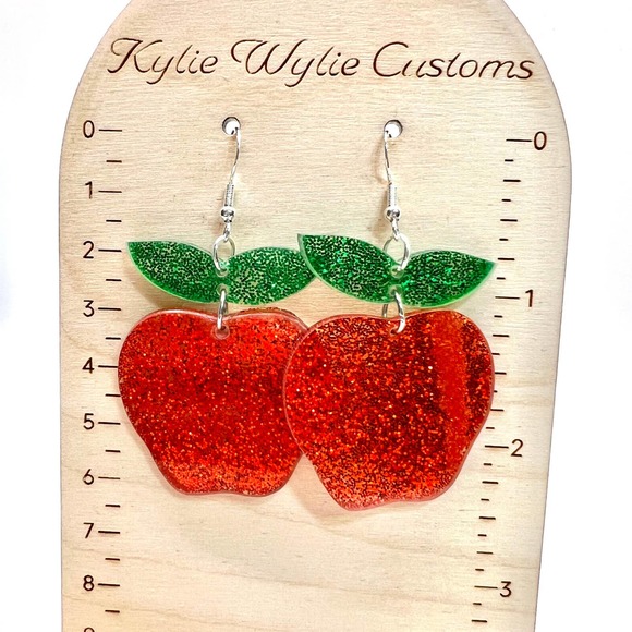 Large Apple Earrings - Teacher Earrings - Statement Earrings - Fruit Earrings - Picture 8 of 8